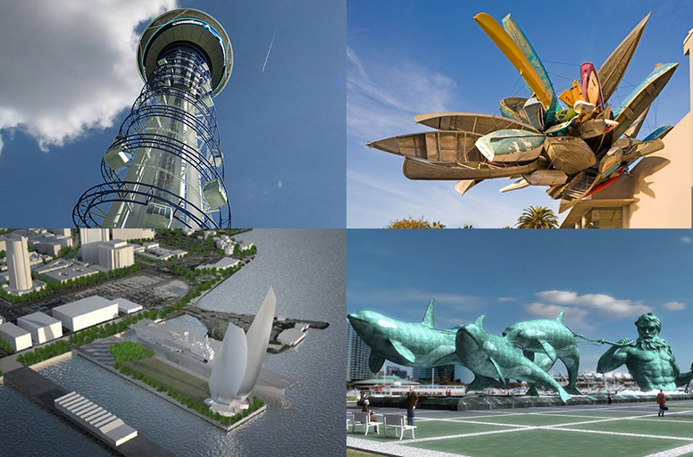 Images via U.S. Thrill Rides, Museum of Contemporary Art San Diego, Midway Museum and A. Wasil studio