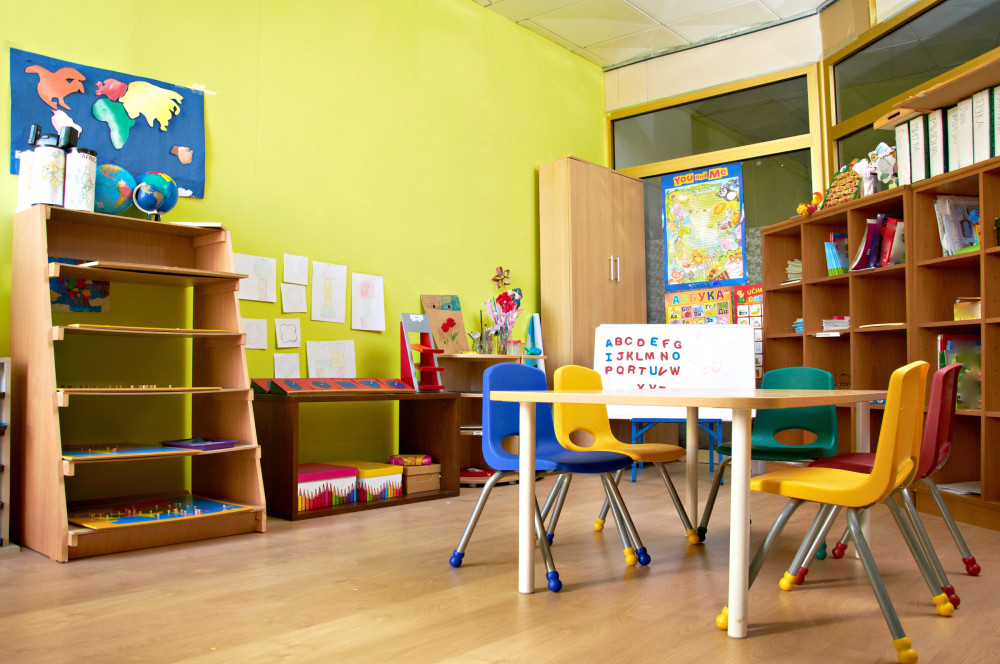 desks in a classroom