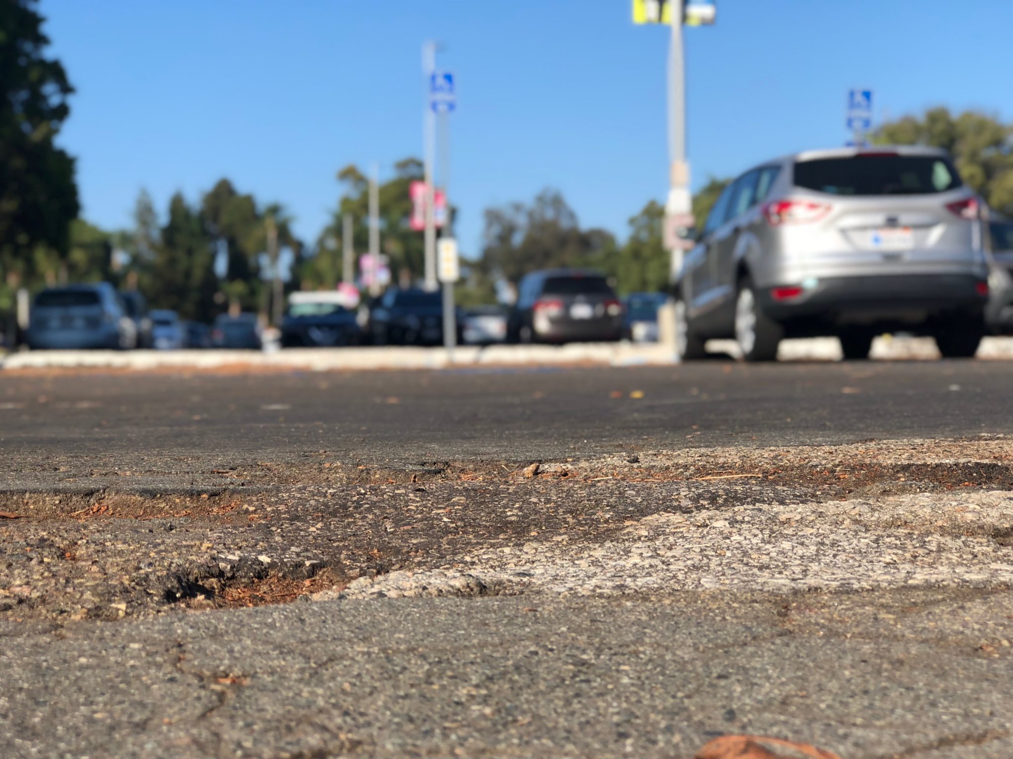 The parking lot in the Palisades area of Balboa Park.