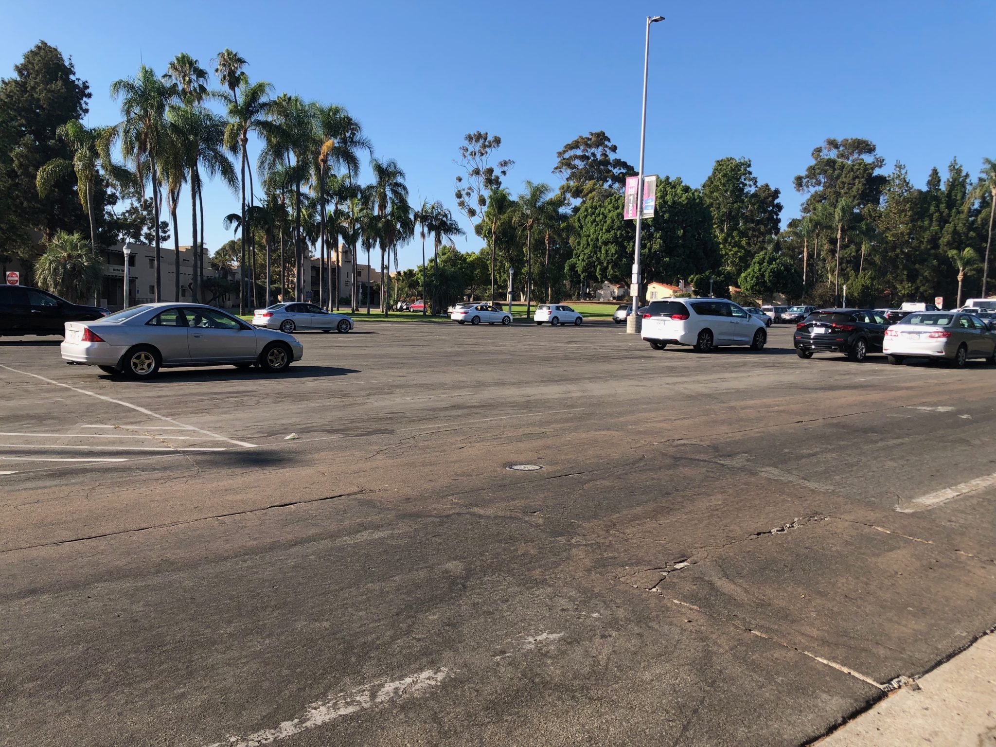 The parking lot in the Palisades area of Balboa Park