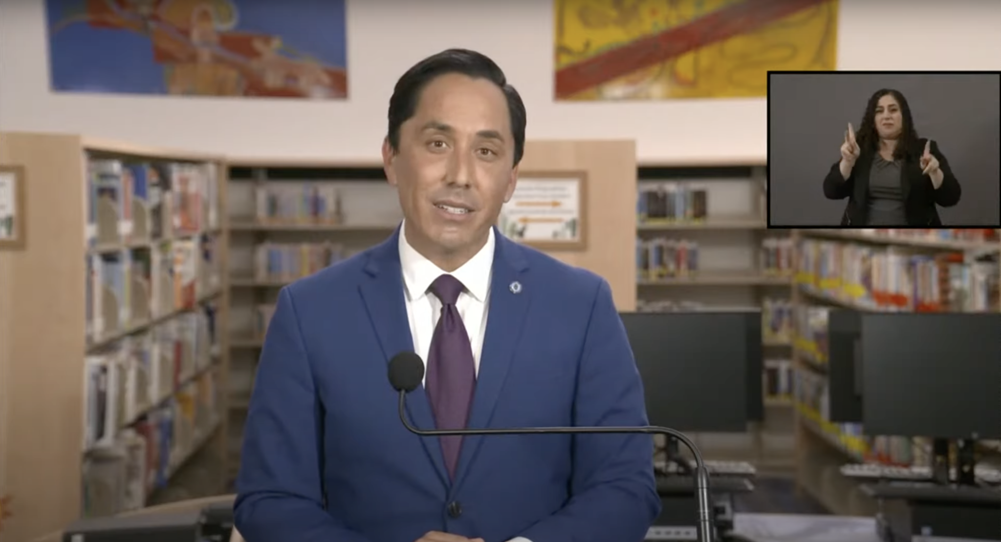 San Diego Mayor Todd Gloria delivers the State of the City Address from the San Ysidro Library on Jan. 13, 2021.