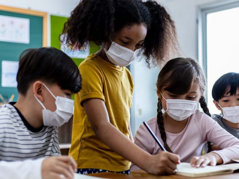 Students working together in a classroom