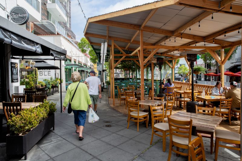 The temporary patio adjacent to Nonna in Little Italy on May 11, 2021.