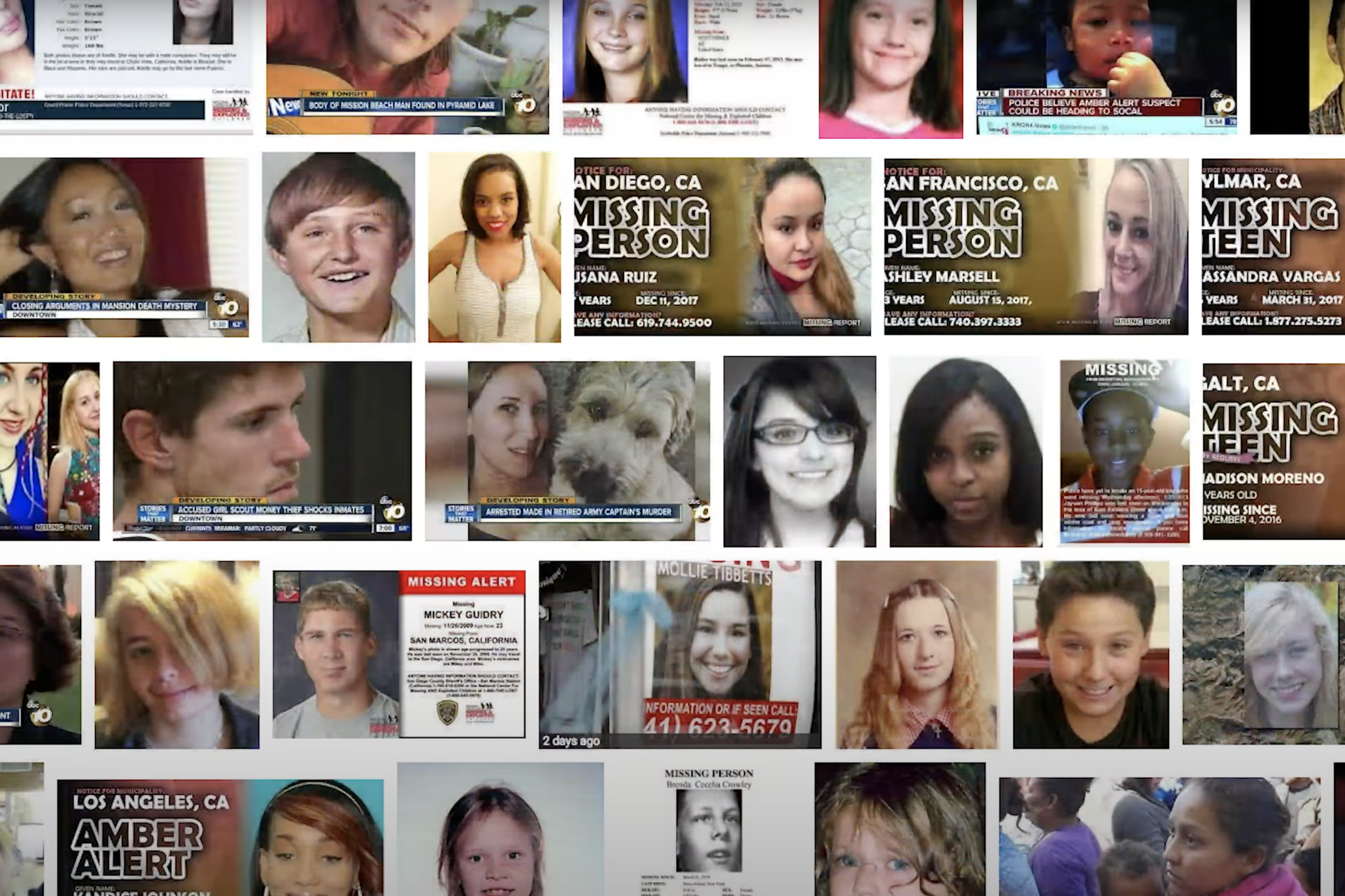 A collage of missing persons flyers