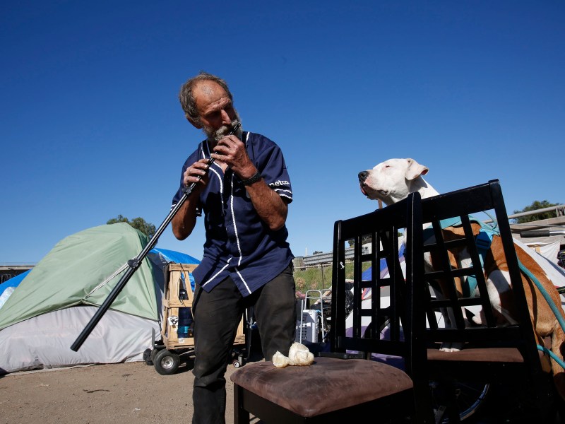 Gerald (Gerry) Kostiha makes flutes from pipe.