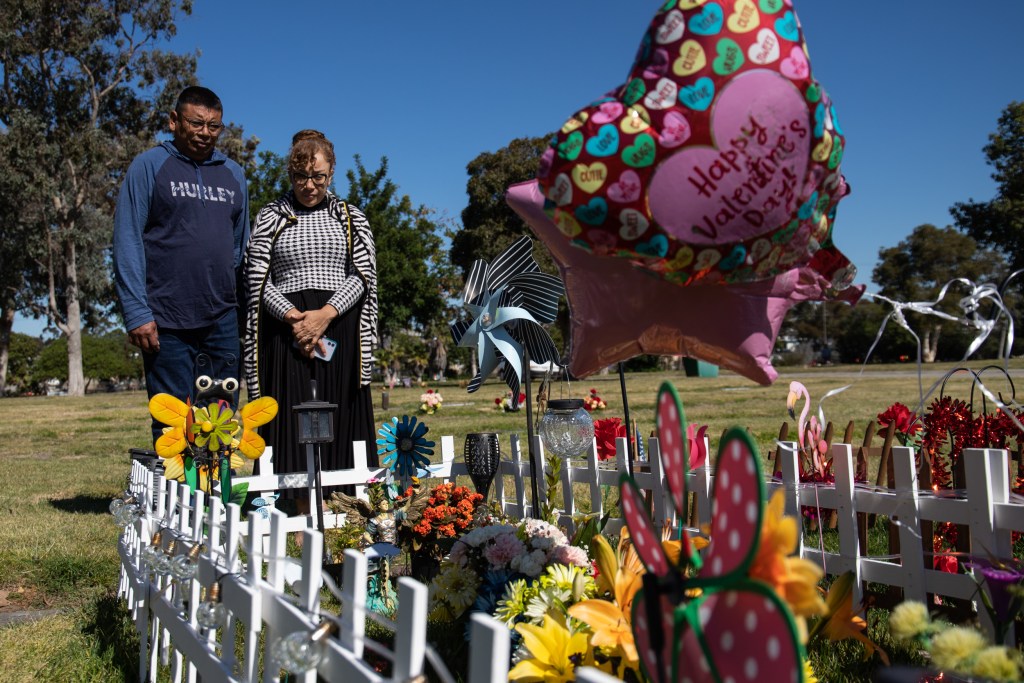 Feliciano Antonio and Alberta Armenta visit their son's grave on Feb. 17, 2022. Luis Alberto Antonio Armenta died of an overdose according to the county's Medical Examiner's Office in early 2021.