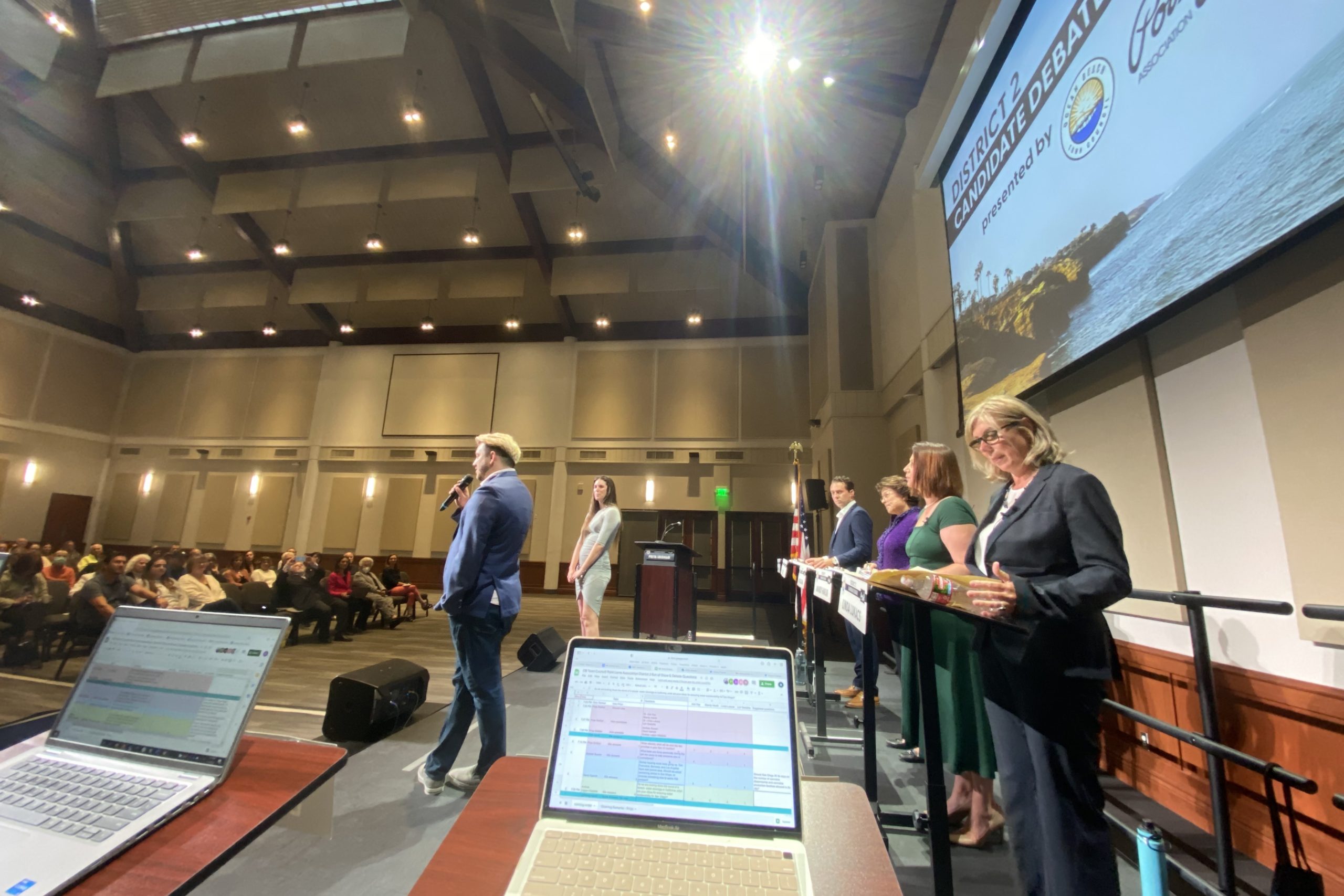 A debate hosted by the Ocean Beach Town Council and the Point Loma Association at Liberty Station on May 18, 2022