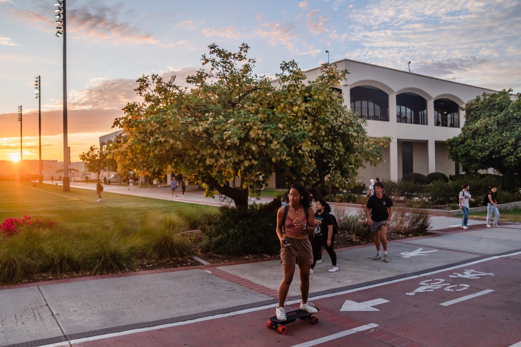 Students at San Diego State University in the College Area on September 12, 2022.