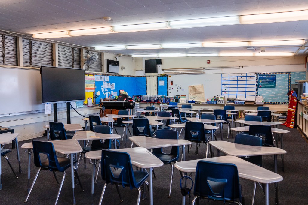 Inside a classroom in a bungalow at Johnson Elementary School on Sept. 14, 2022. Funding would be used to replace the older style bungalows.