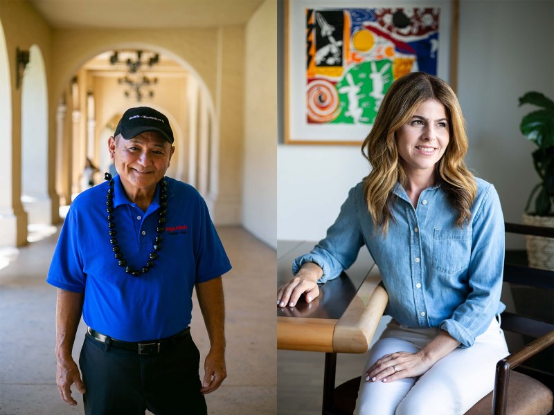 Godwin Higa, left, and Shana Hazan, right, are facing off in November to represent San Diego Unified School District's sub-district B board seat. / Photos by Brittany Cruz-Fejeran for Voice of San Diego