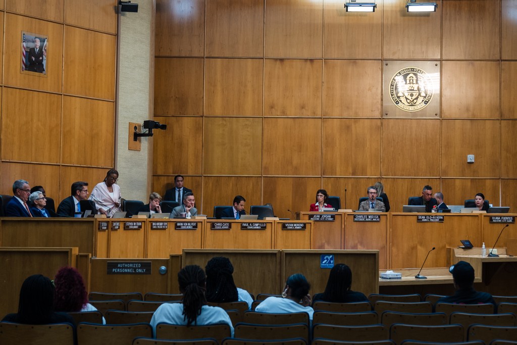 San Diego City Council members during a meeting for Informational Update on Civic Center Revitalization Project. (District 3.) in downtown on Oct. 17, 2022.