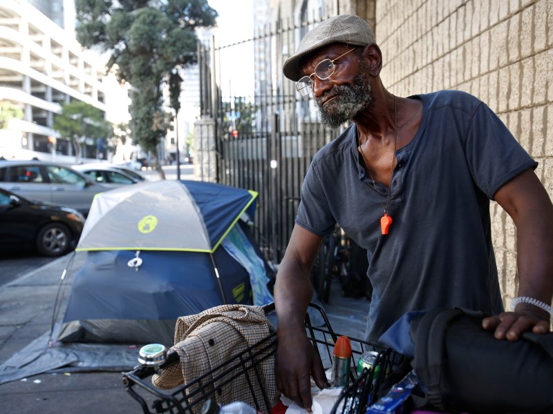 Lucius Reeves, 70, outside the Salvation Army on Eighth Avenue in downtown on Sept. 2, 2022. / Photo by Peggy Peattie for Voice of San Diego