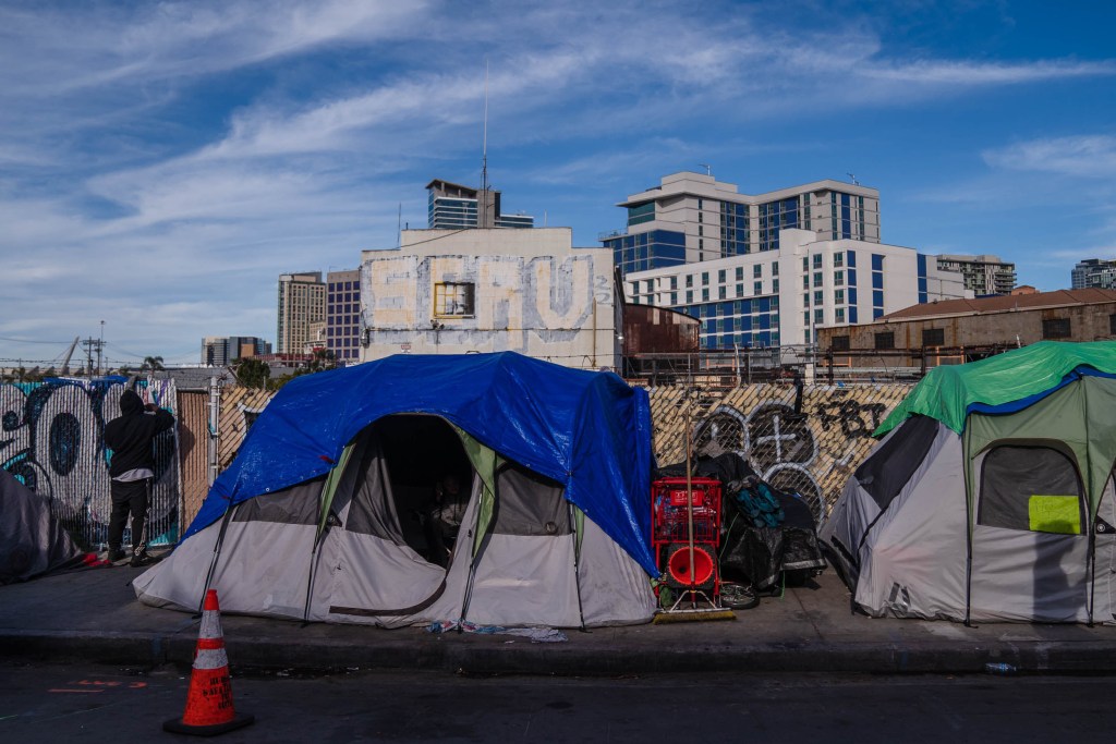 A homeless encampment in downtown on Nov. 11, 2022.