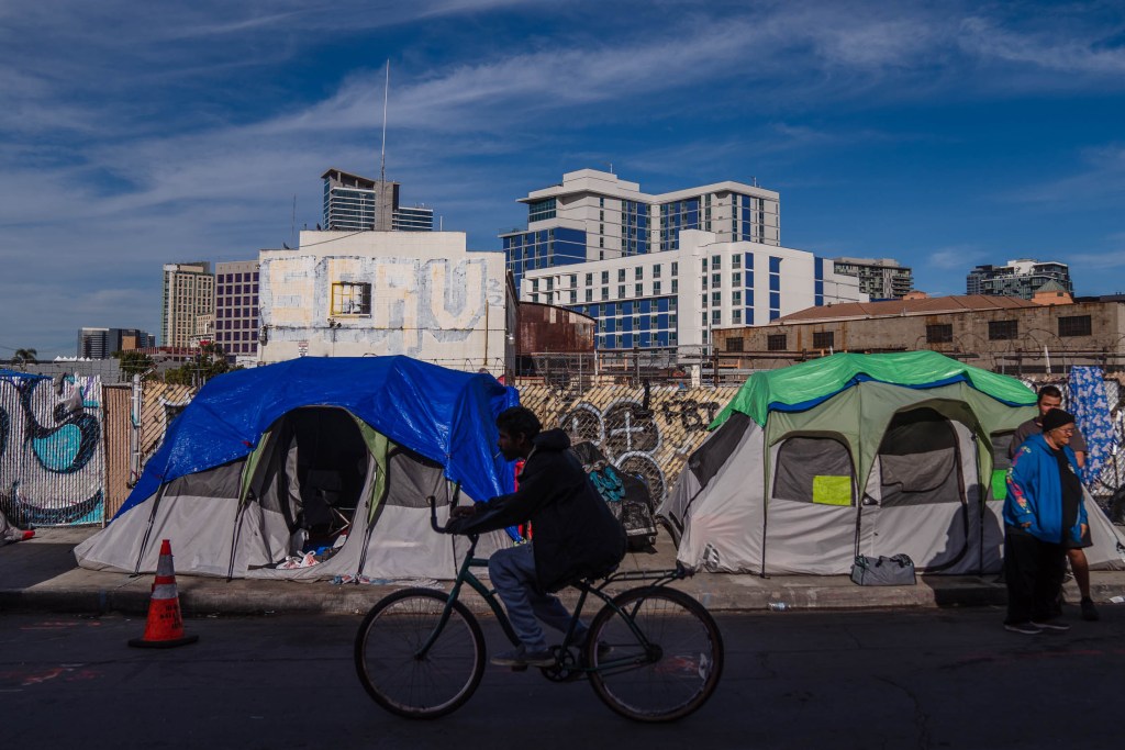 A homeless encampment in downtown on Nov. 11, 2022.