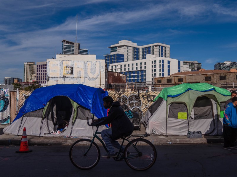 A homeless encampment in downtown on Nov. 11, 2022.