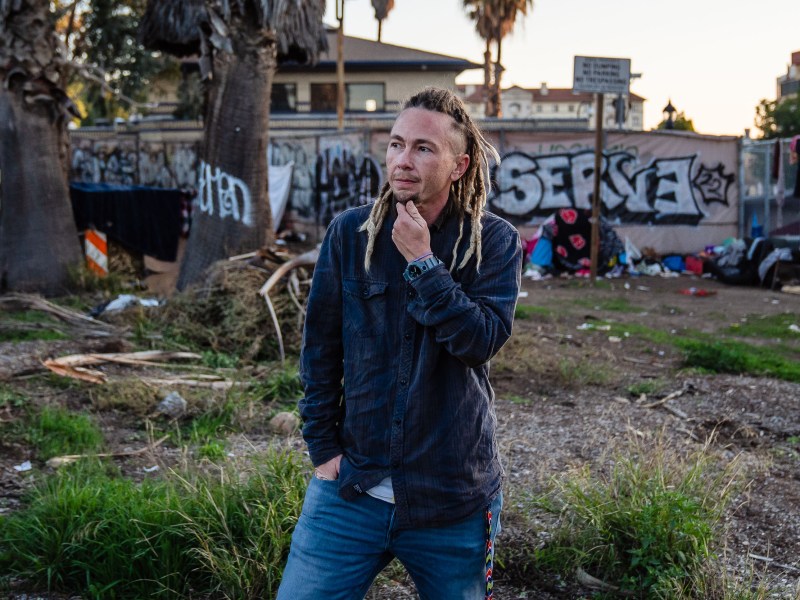 Housing navigator Levi Giafaglione of the National Alliance on Mental Illness in the East Village on Dec. 20, 2022.