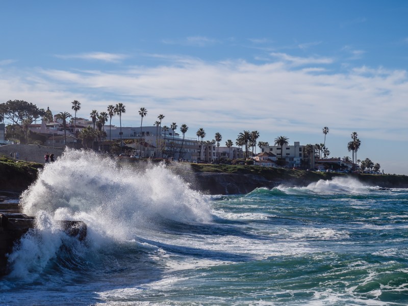 King tide waves slam onto the cliffs in La Jolla on Jan. 22, 2023.