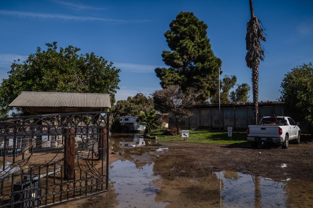 A flooded ranch on Hollister Street in San Ysidro on Jan. 18, 2023.