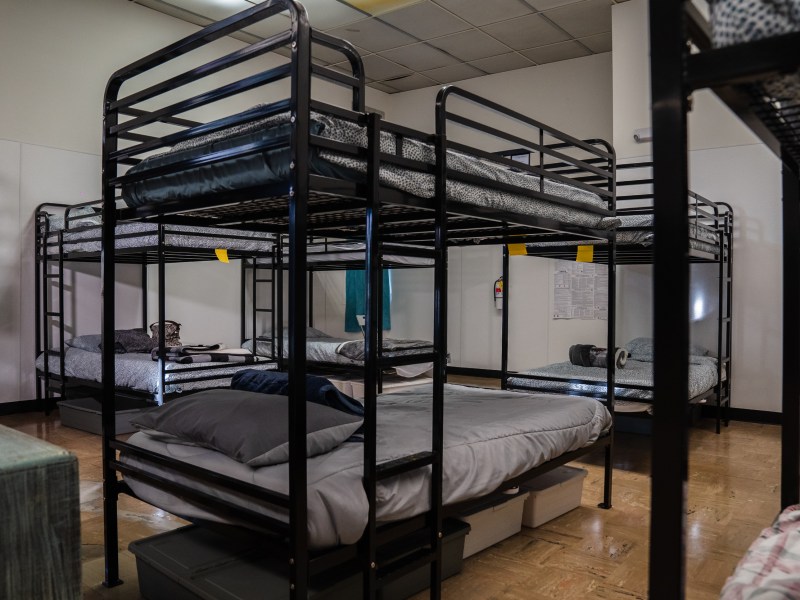 Beds at the Old Central Library that is now a shelter for women in downtown on Jan. 26, 2023. The new shelter has 36 beds and is being operated by NAMI San Diego. / Photo by Ariana Drehsler