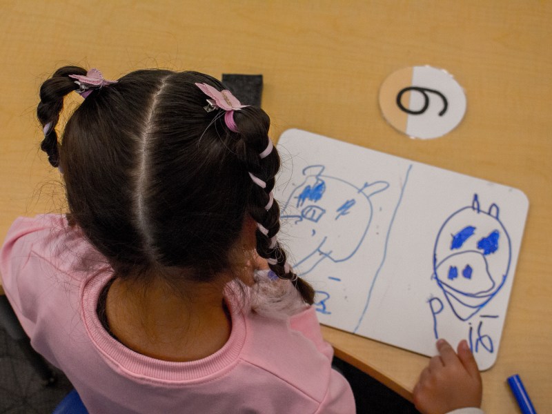 A universal transitional kindergarten student at Clairmont Canyons Academy on Feb. 7, 2023. / Photo courtesy of San Diego Unified School District