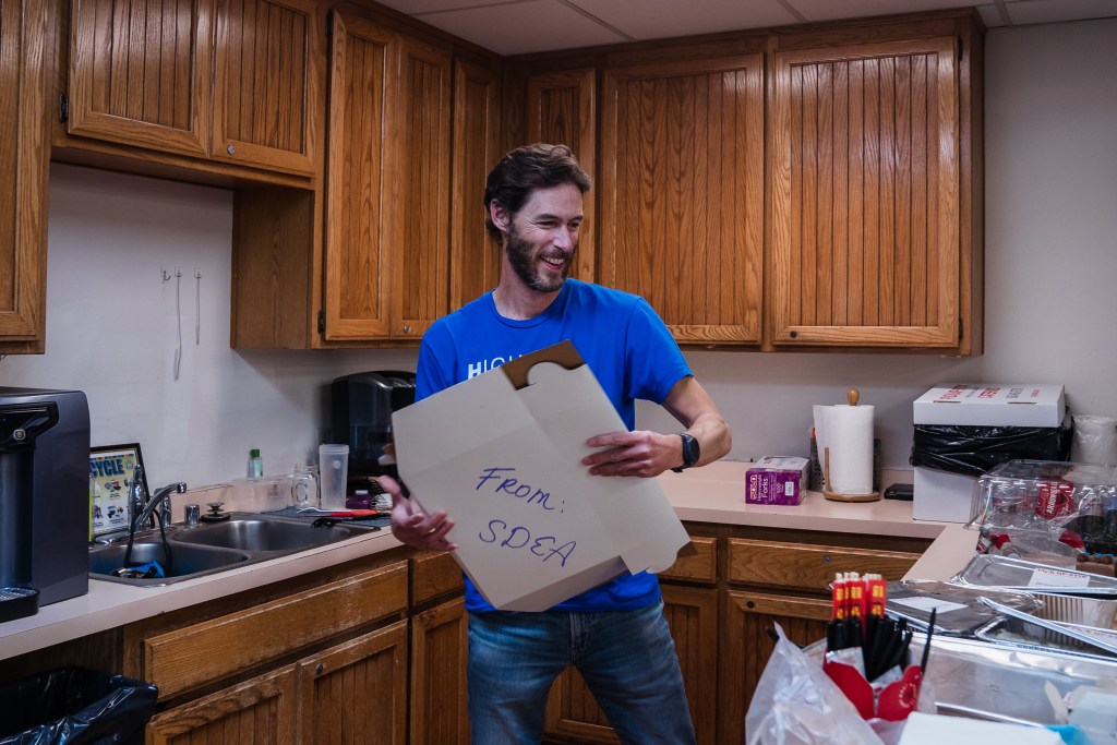 Hayden Gore, president of the High Tech Education Collective, after votes were counted from union members to ratify the contract at the San Diego Education Association on Feb. 2, 2023.