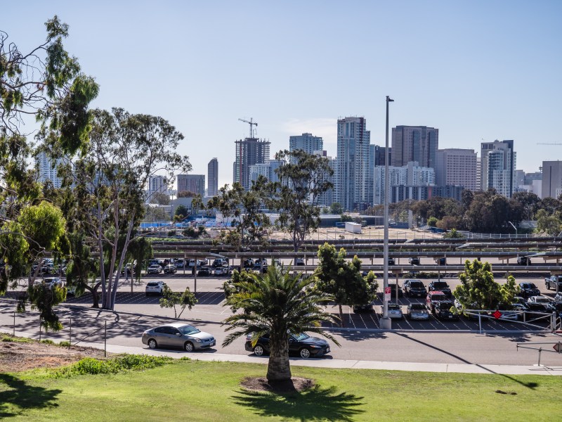 View of parking lot at Balboa Park's Inspiration Point on Feb. 3, 2023.