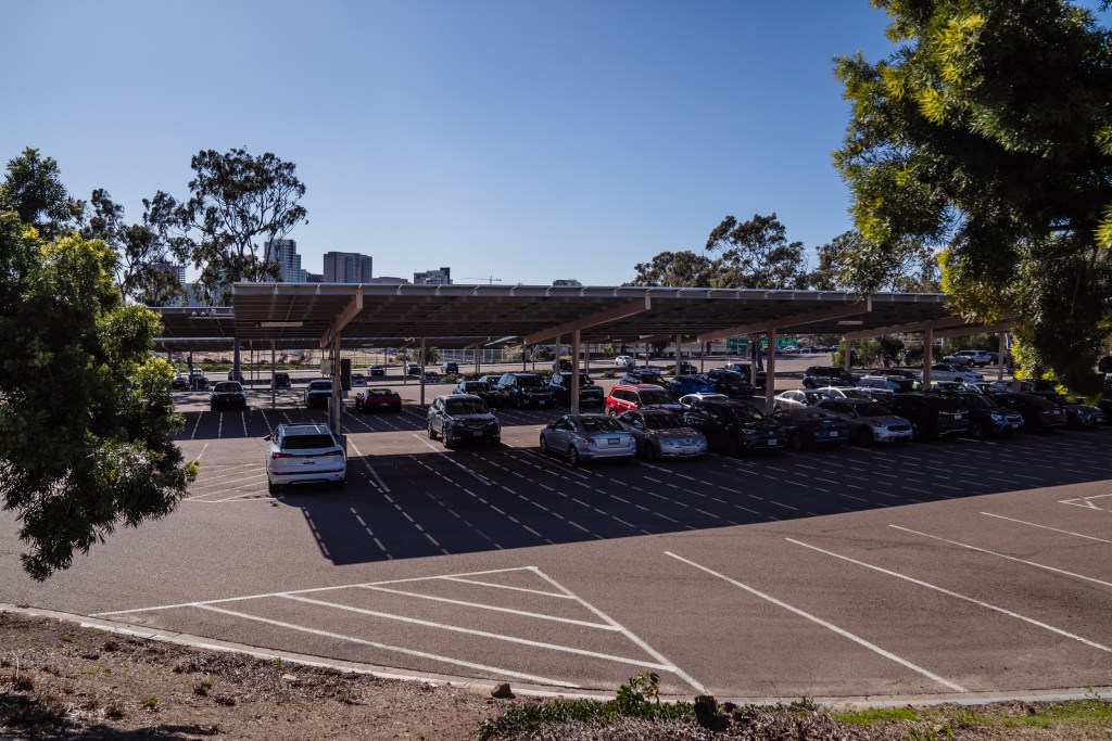 View of parking lot at Balboa Park's Inspiration Point on Feb. 3, 2023.