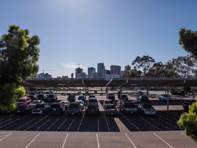 View of parking lot at Balboa Park's Inspiration Point on Feb. 3, 2023.