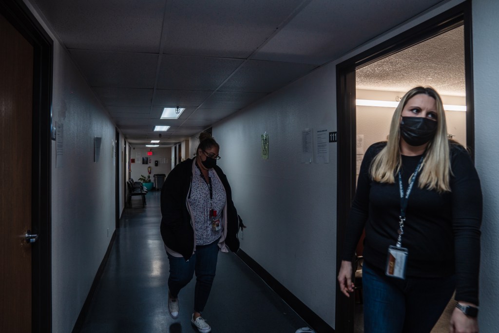 Case Managers Abigail Brown (right) and Shelly Baker (left) work at McAlister Institute- Adult Detox in Lemon Grove on Feb. 10, 2023.