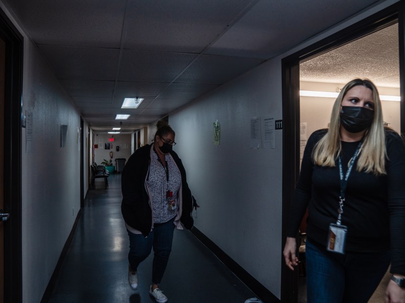 Case Managers Abigail Brown (right) and Shelly Baker (left) work at McAlister Institute- Adult Detox in Lemon Grove on Feb. 10, 2023.