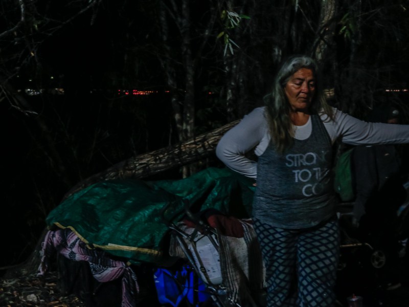 A homeless woman named Genevieve at an encampment in Vista on Jan. 26, 2023. / Photo by Tigist Layne