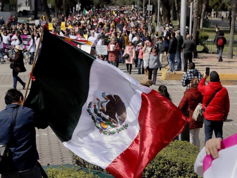 Protest against Mexican President Andrés Manuel López Obrador's administration's plan to drastically slash the budget of Mexico's National Electoral Institute in Tijuana on Feb. 26, 2023.