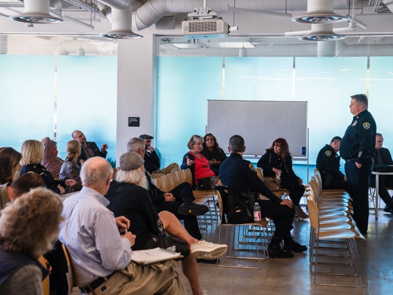 Captain Jeffrey Jordon speaks during a Smart Streetlights & Automated License Plate Recognition Community Meeting in Point Loma on March 6, 2023.