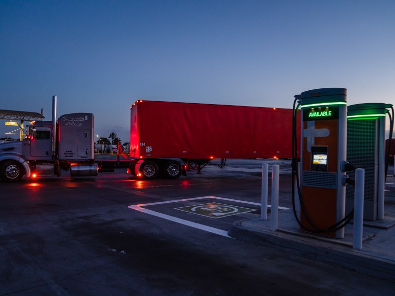Electric vehicle chargers for class 8 electric trucks at Truck Net LLC in Otay Mesa on April 27, 2023.