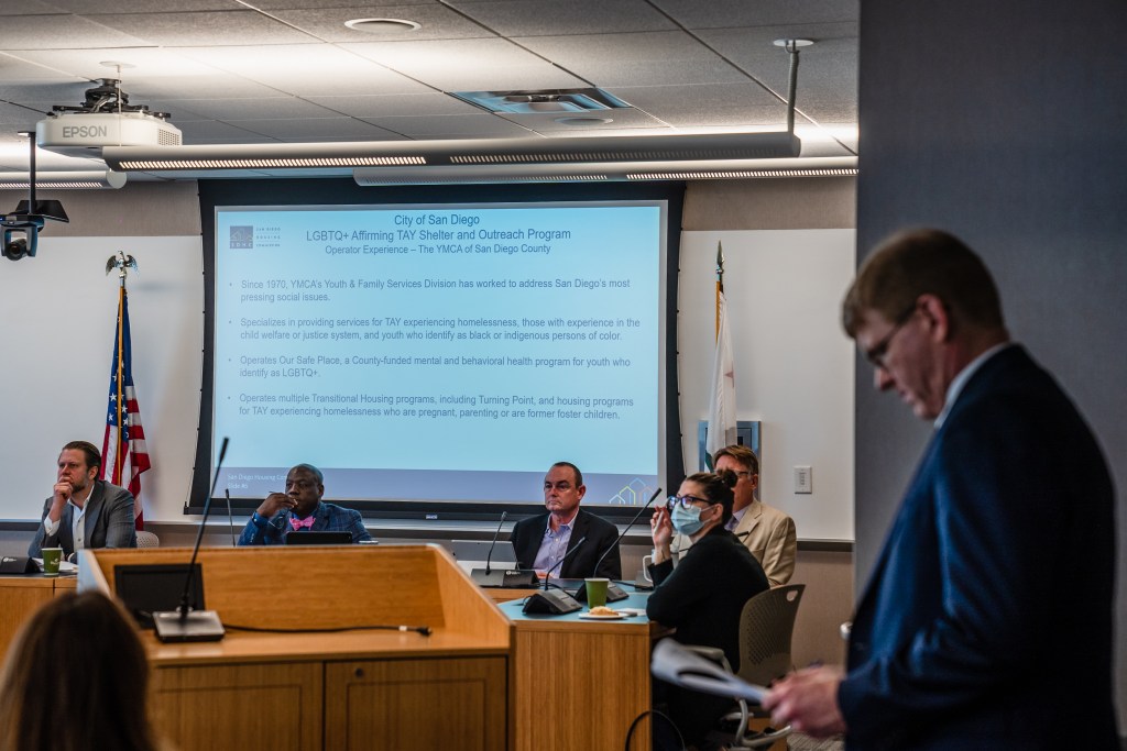 During an LGBTQ+ Affirming TAY Shelter and Outreach Program presentation at the San Diego Housing Commission in downtown on April 6, 2023.