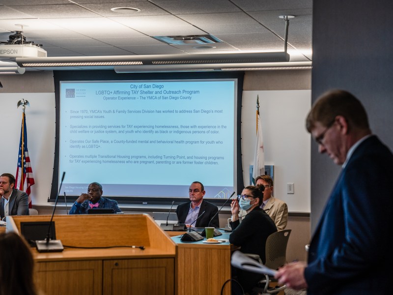During an LGBTQ+ Affirming TAY Shelter and Outreach Program presentation at the San Diego Housing Commission in downtown on April 6, 2023.