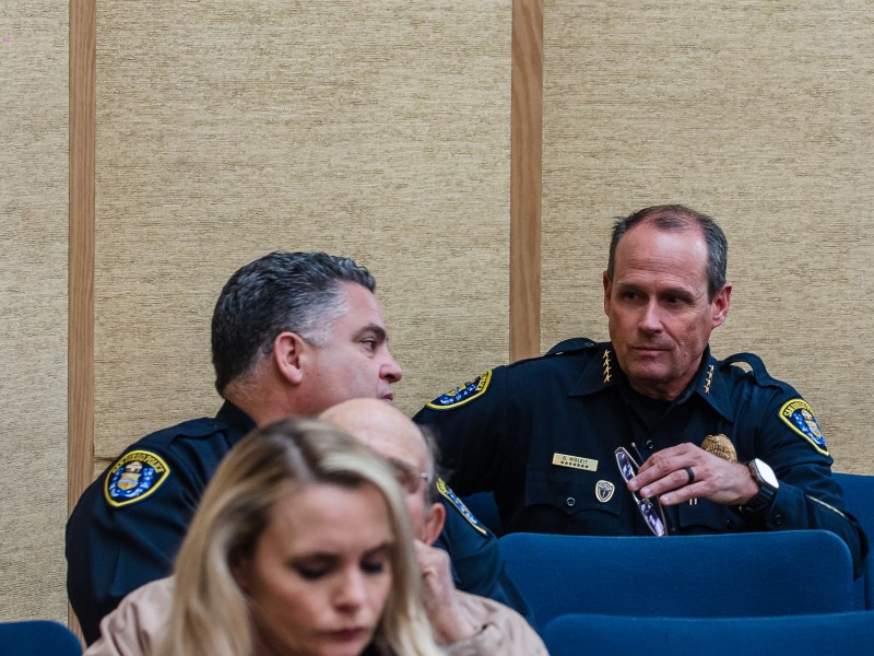 San Diego Police Chief David Nisleit at the Land Use and Housing Committee meeting in city council chambers in downtown on April 13, 2023.