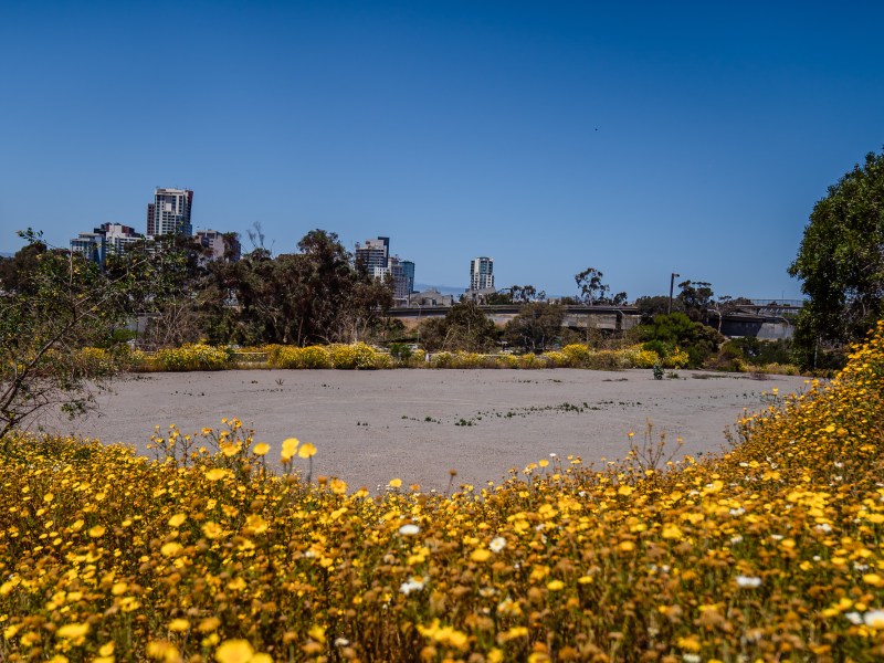 Lot O has multiple lots and is located behind the Naval Medical Center in Balboa Park on May 8, 2023. Mayor Todd Gloria believes the lots could temporarily house as many as 400 people.