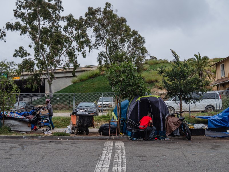 A homeless encampment a block away from Neil Good Day Center on 17th Street in the East Village on May 23, 2023.