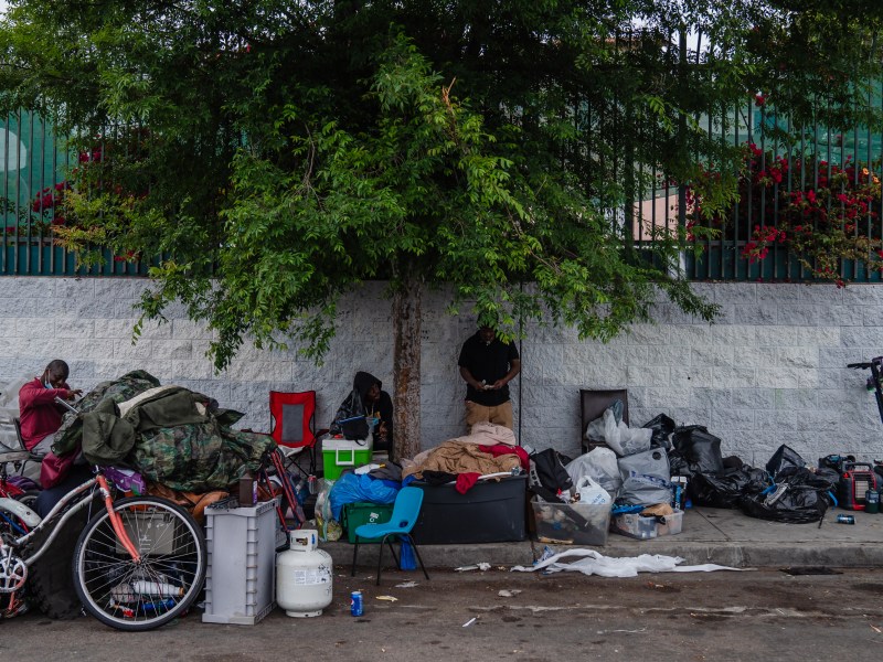A homeless encampment on Commercial Street in the East Village on May 23, 2023.