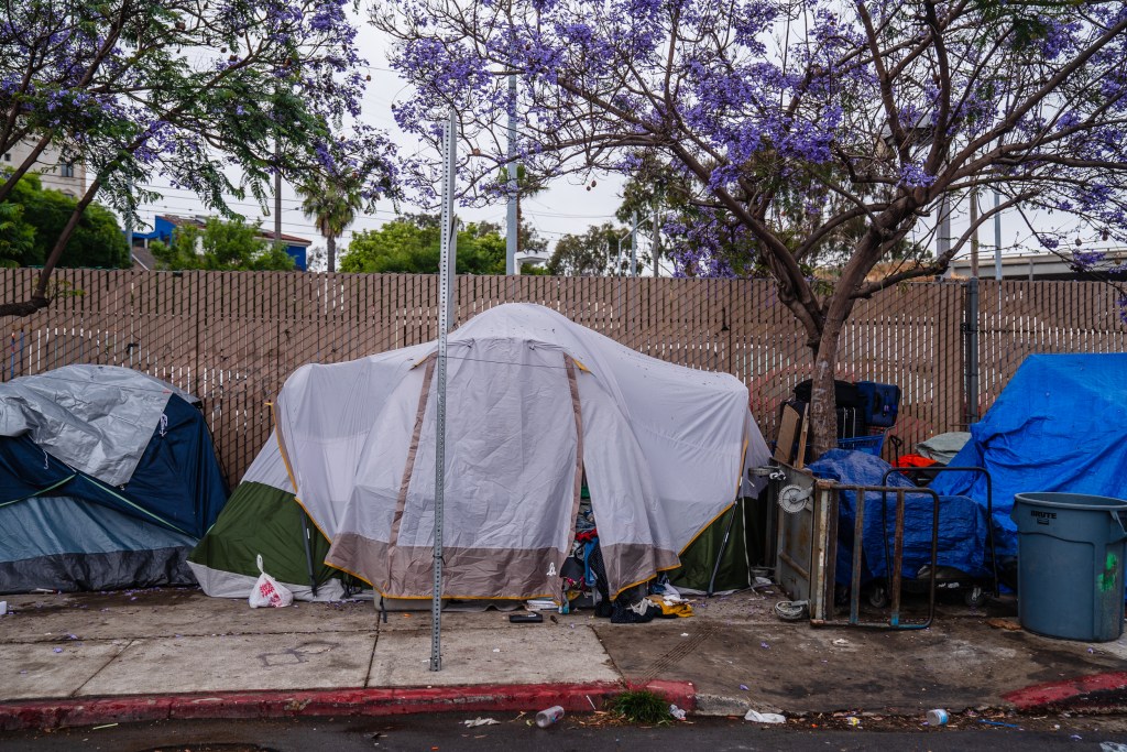 A view of a homeless encampment on Logan Avenue in the East Village on June 14, 2023.