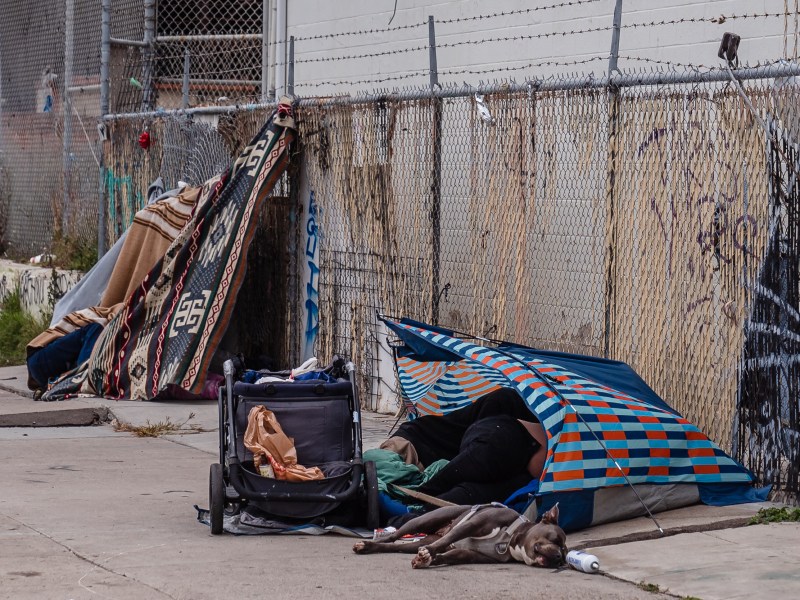 View of a homeless encampment on National Avenue in the East Village on June 9, 2023.