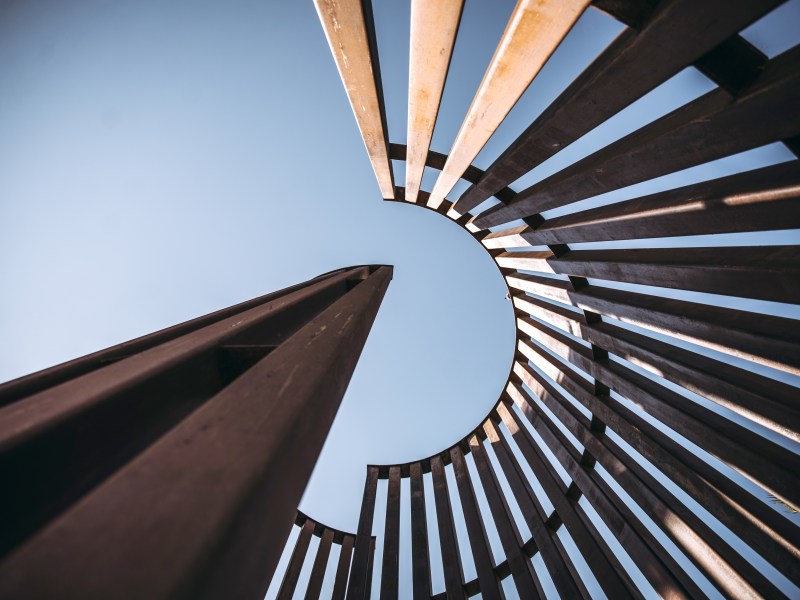 A sculpture in a min-park built over a former municipal jail in downtown Tijuana. It was torn down years ago to make way for a park.