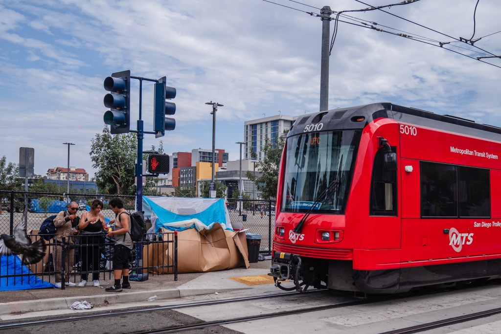 An encampment on 12th Avenue in downtown on July 31, 2023.