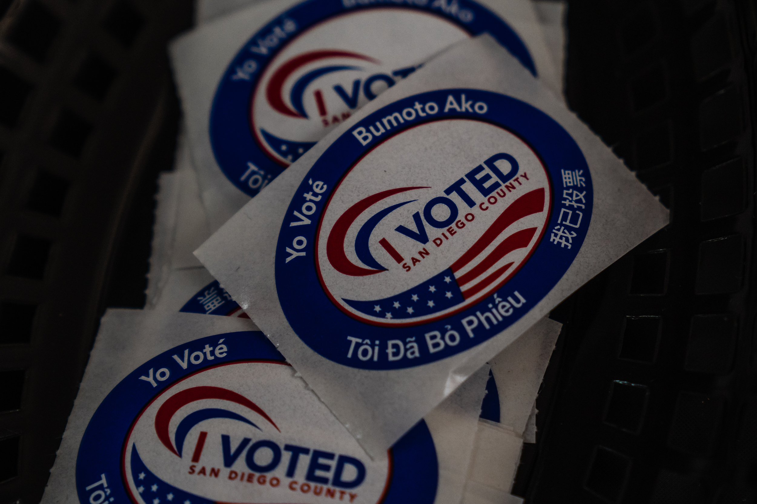 "I Voted" stickers at the Encanto VFW POST #1512 polling station in Lemon Grove on Aug. 15, 2023.