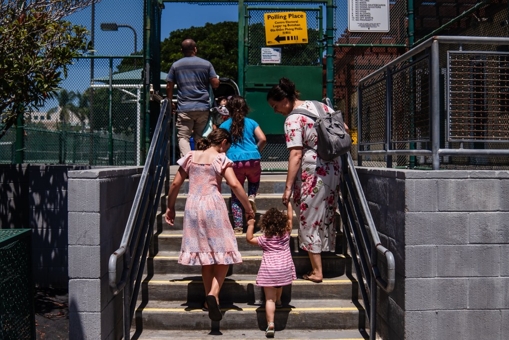 A polling place sign near the City Heights Recreation Center polling station on Aug. 15, 2023.
