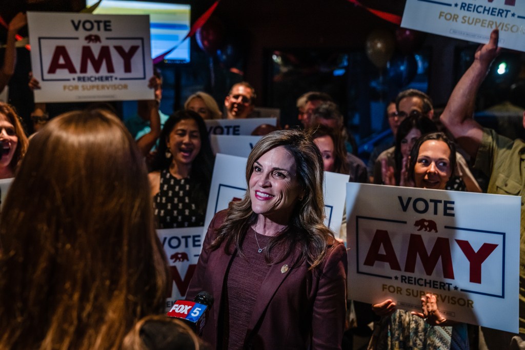 Supervisor Candidate Amy Reichert during an interview at Bully's East Prime Bistro Sports Bar in Mission Valley on Aug. 15, 2023.