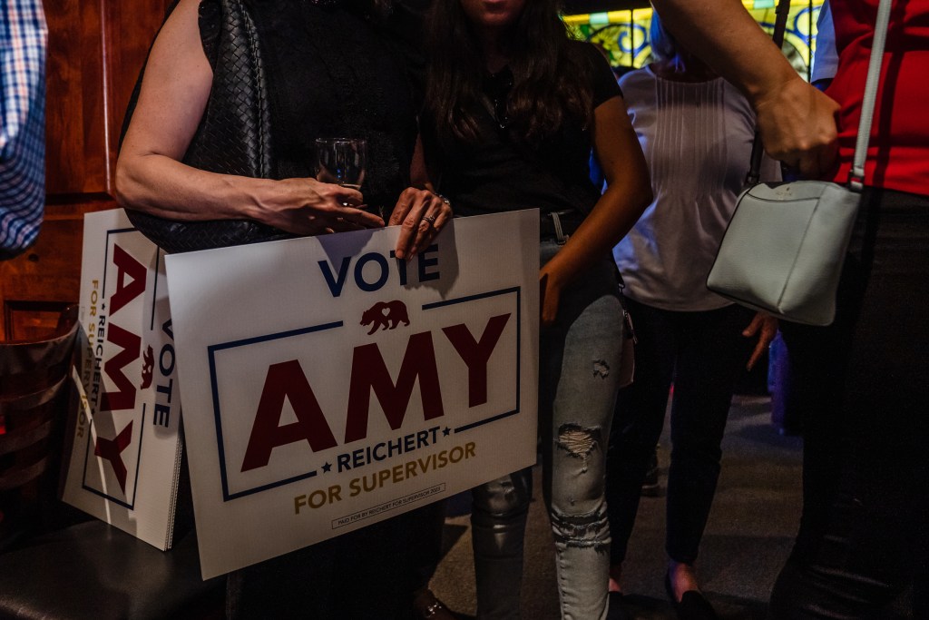 Supporters of Supervisor Candidate Amy Reichert at Bully's East Prime Bistro Sports Bar in Mission Valley on Aug. 15, 2023.