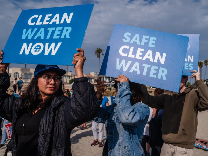 Protesters gathered for 'Stop The Sewage' rally at Central Beach in Coronado on Sept. 1, 2023.
