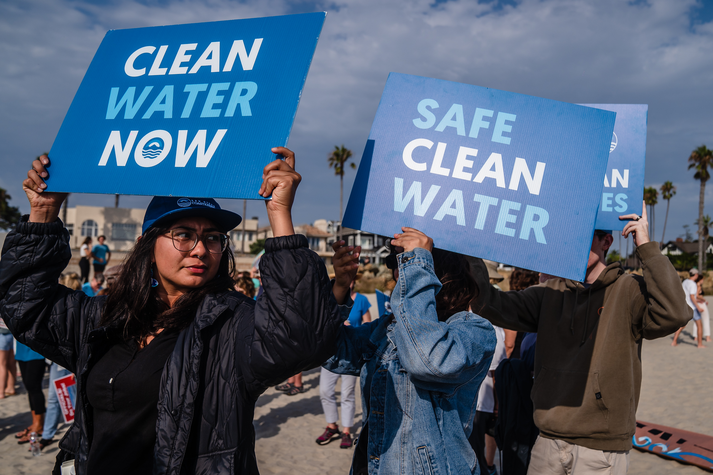 Protesters gathered for 'Stop The Sewage' rally at Central Beach in Coronado on Sept. 1, 2023.